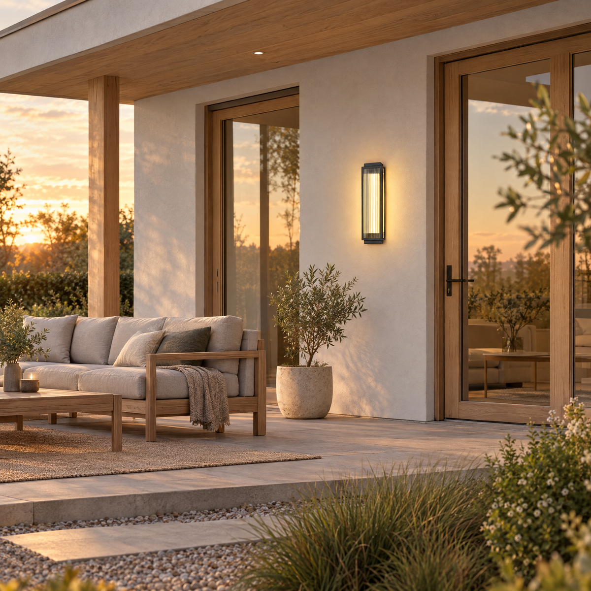 Lavisa - Reeded Glass Outdoor Wall Sconce Modern LED Light
