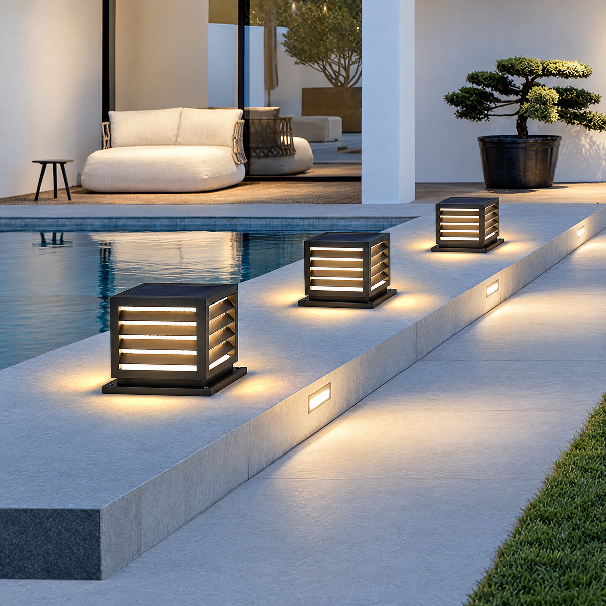 Lavisa - Waterproof Outdoor Pillar Light with Solar and Hardwired Power