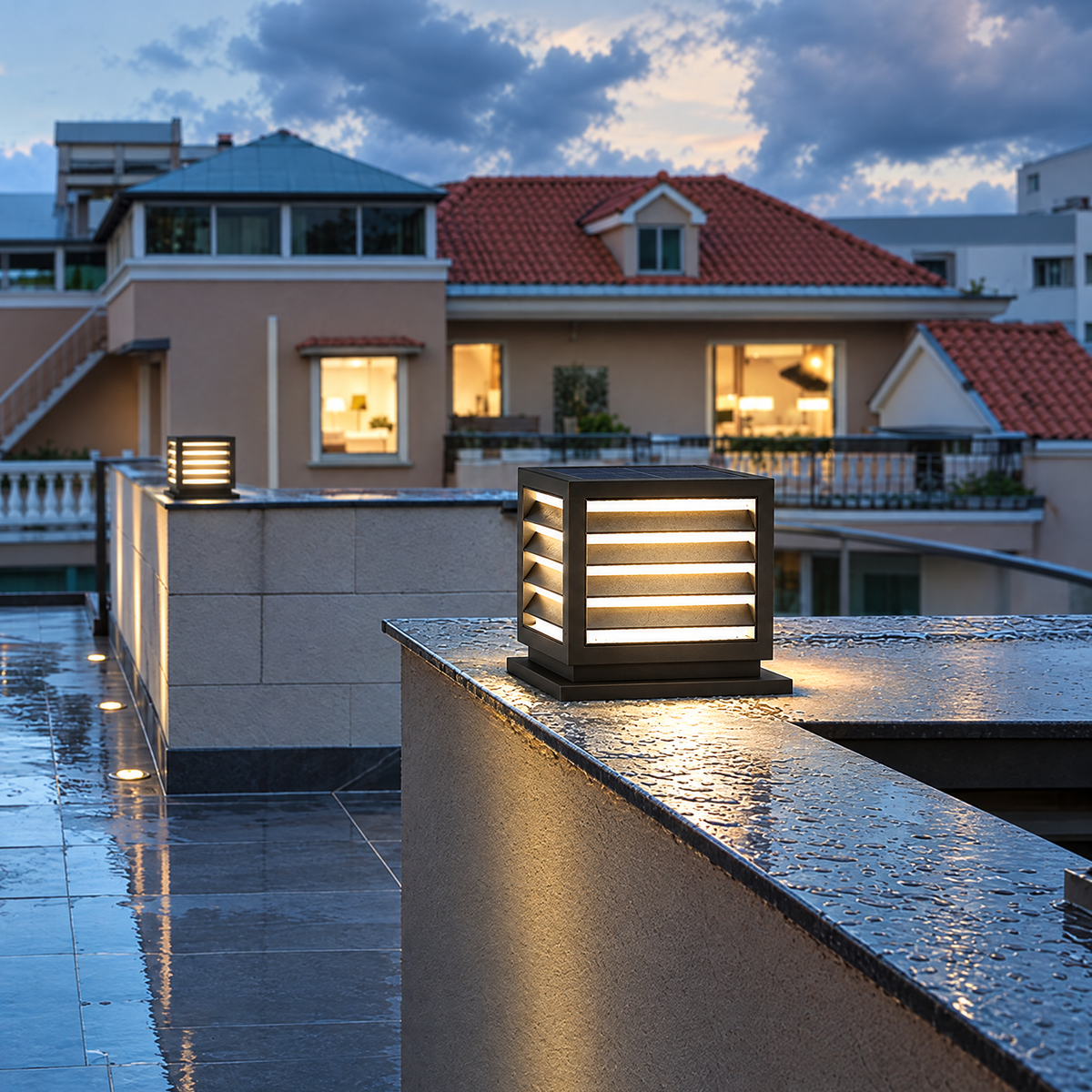 Lavisa - Waterproof Outdoor Pillar Light with Solar and Hardwired Power