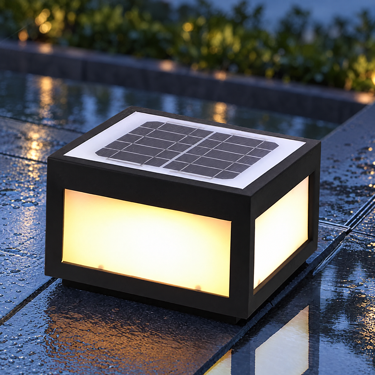 Lavisa - Black Square Pillar Light Solar Or Hardwired LED