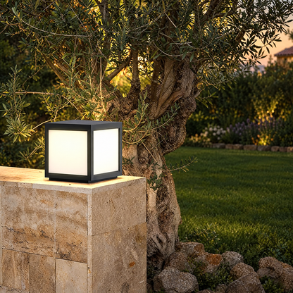Lavisa - Black Square Pillar Light Solar Or Hardwired LED