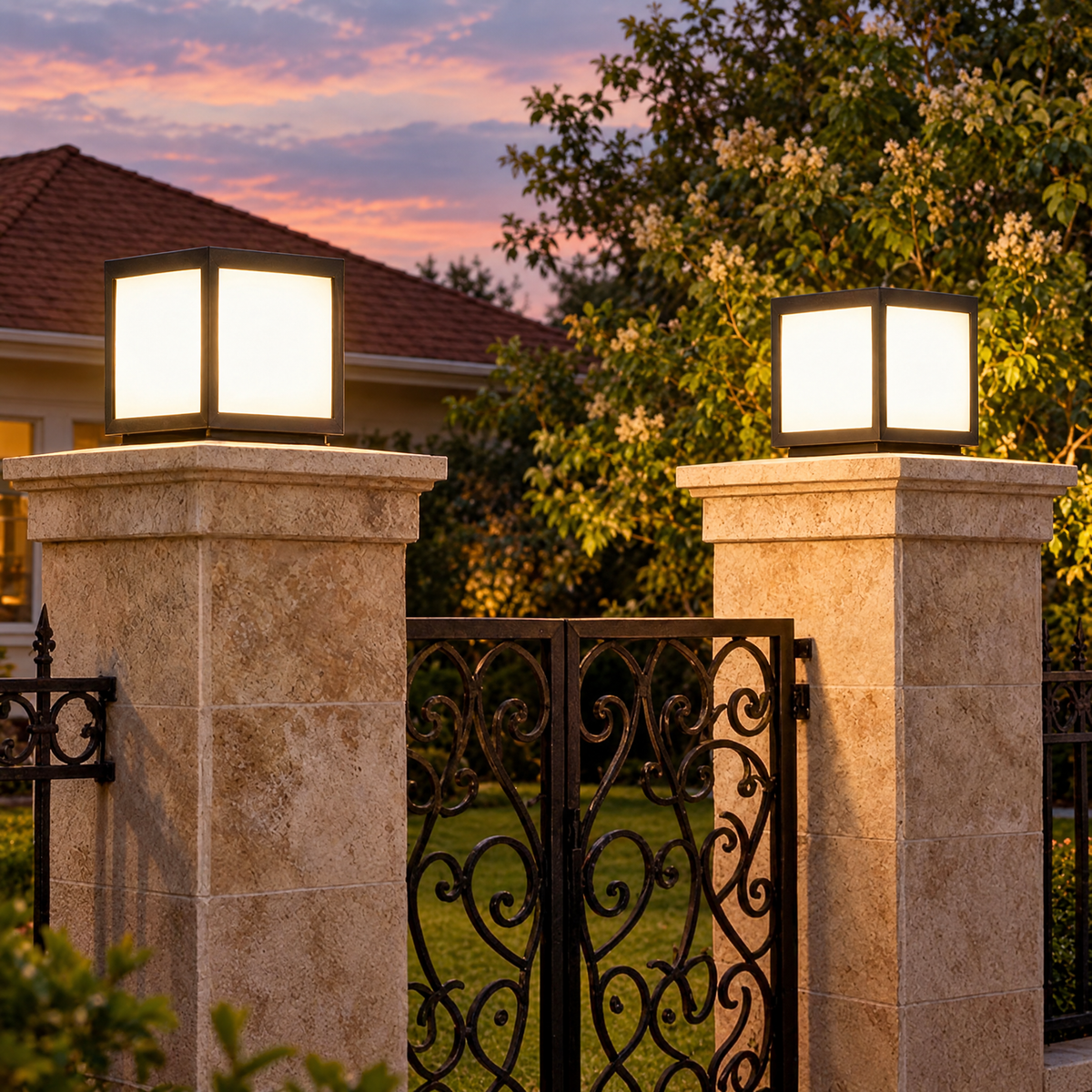 Lavisa - Black Square Pillar Light Solar Or Hardwired LED