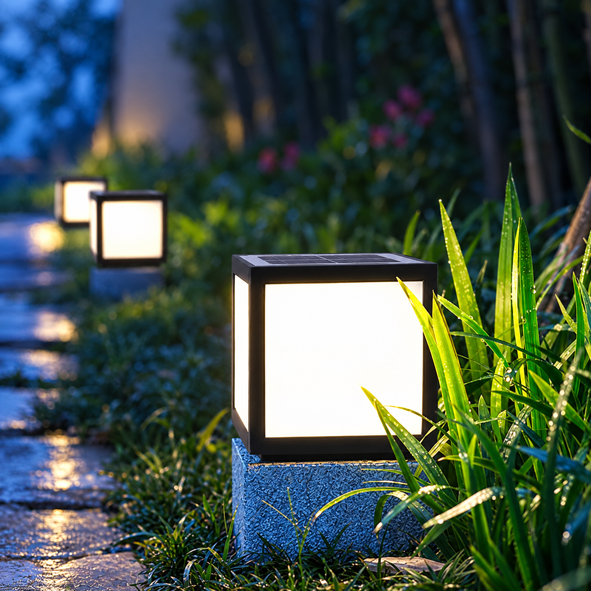 Lavisa - Black Square Pillar Light Solar Or Hardwired LED