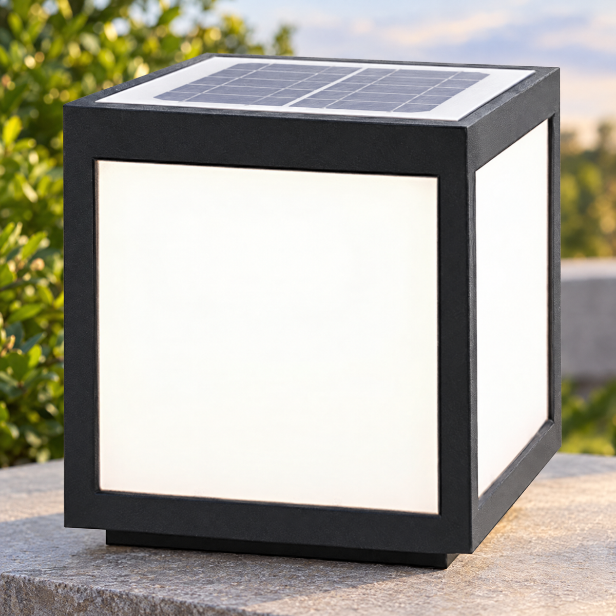 Lavisa - Black Square Pillar Light Solar Or Hardwired LED