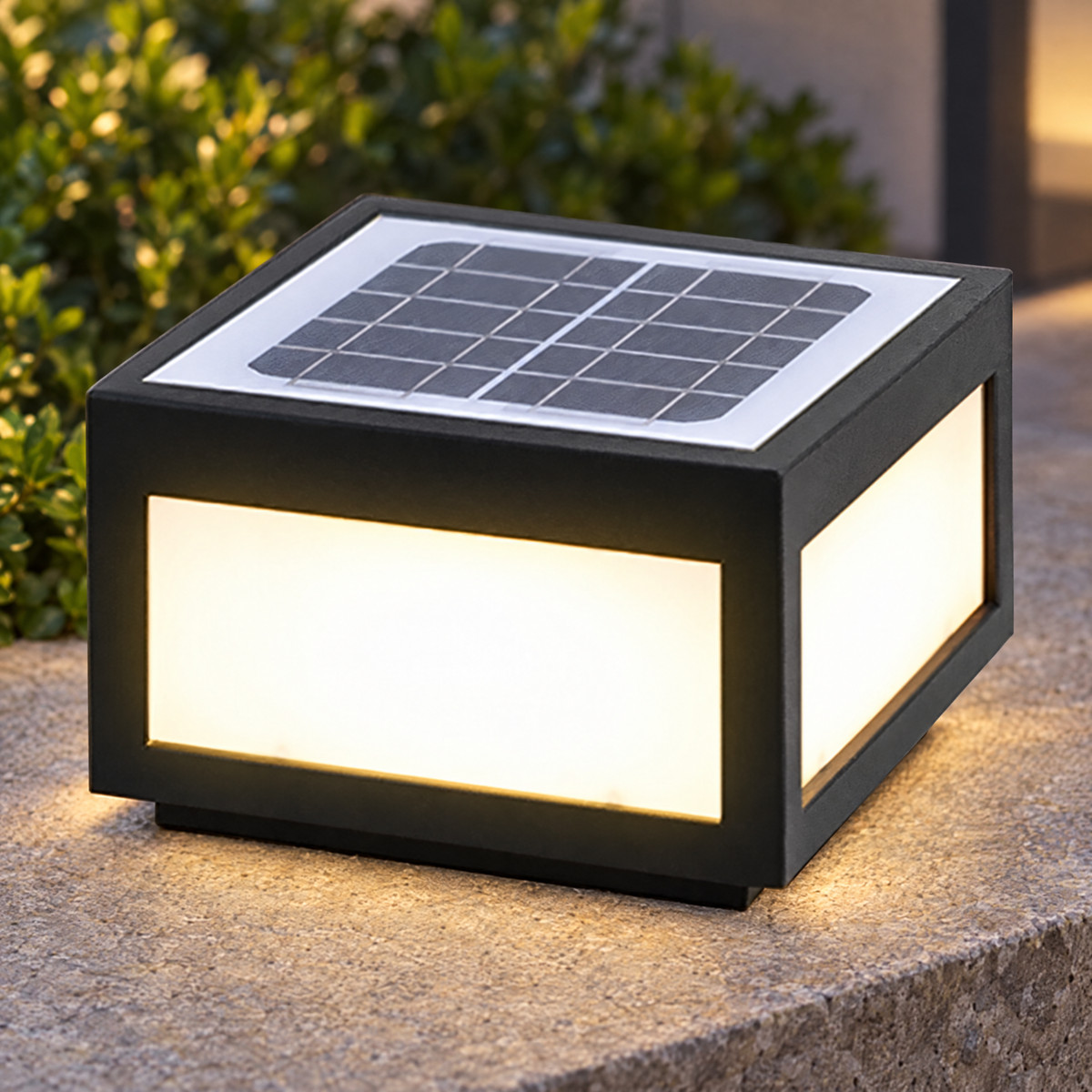 Lavisa - Black Square Pillar Light Solar Or Hardwired LED