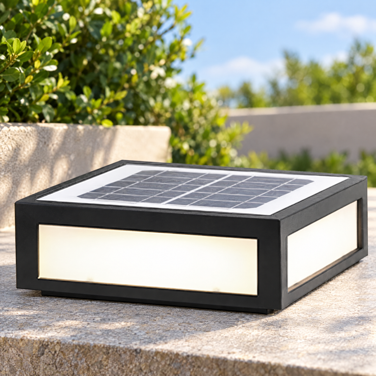 Lavisa - Black Square Pillar Light Solar Or Hardwired LED