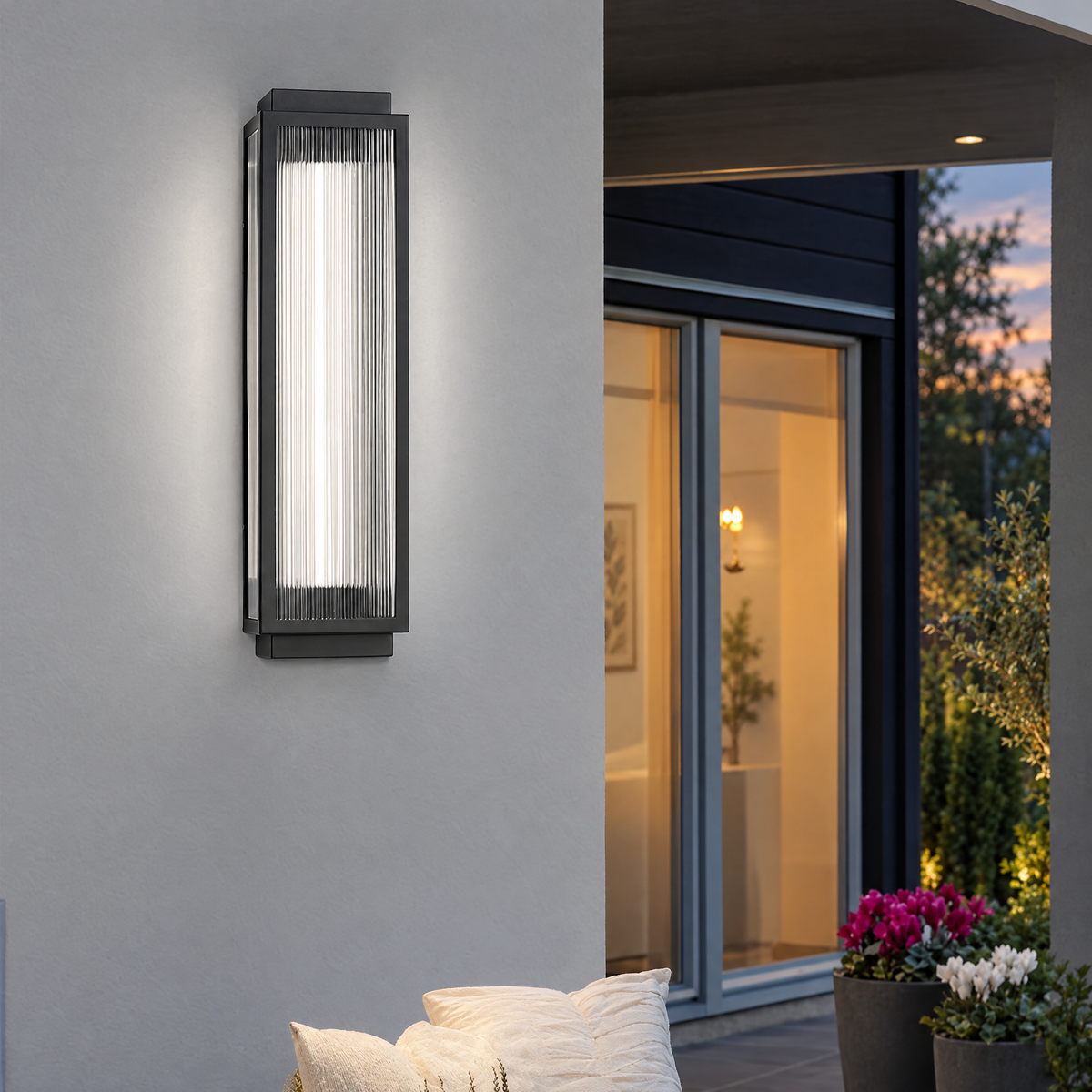Lavisa - Reeded Glass Outdoor Wall Sconce Modern LED Light