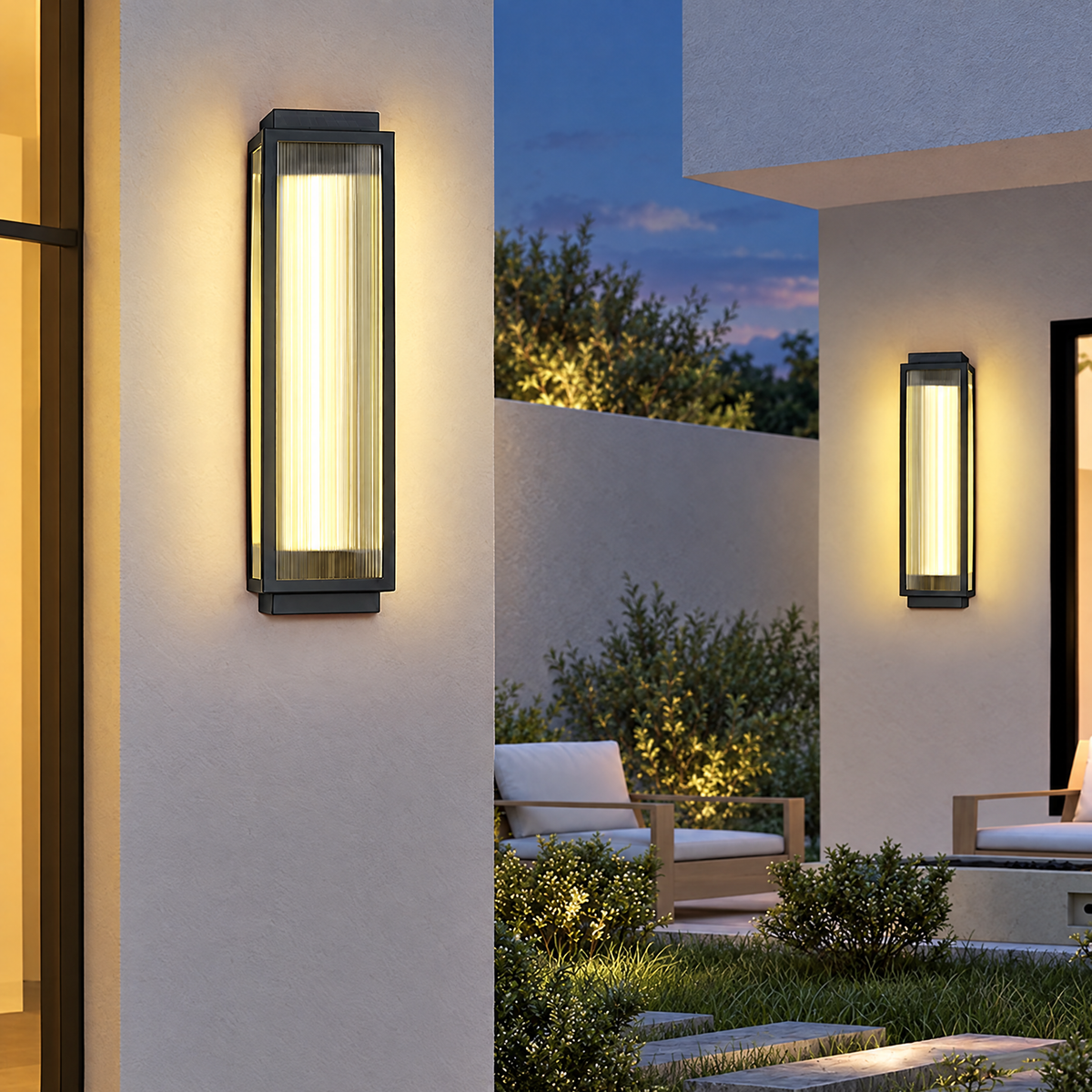 Lavisa - Reeded Glass Outdoor Wall Sconce Modern LED Light