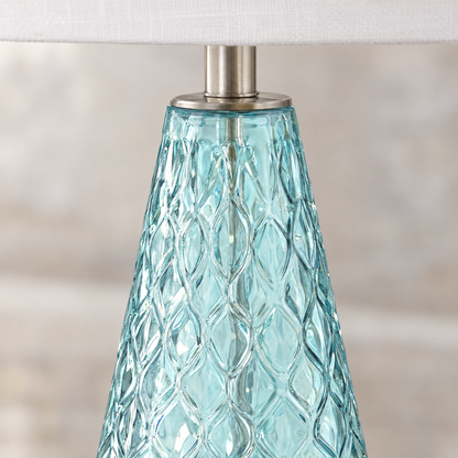 Lavisa - Coastal Blue Glass Table Lamps Set of Two with Linen Shades