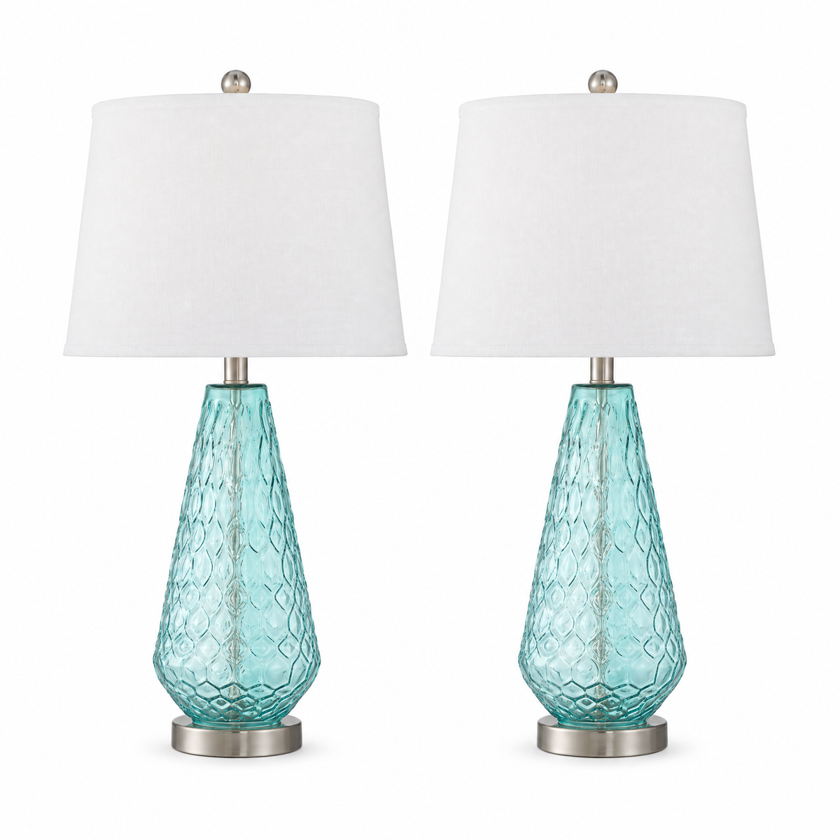 Lavisa - Coastal Blue Glass Table Lamps Set of Two with Linen Shades