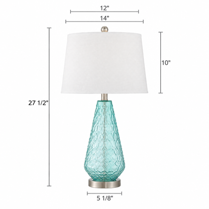 Lavisa - Coastal Blue Glass Table Lamps Set of Two with Linen Shades