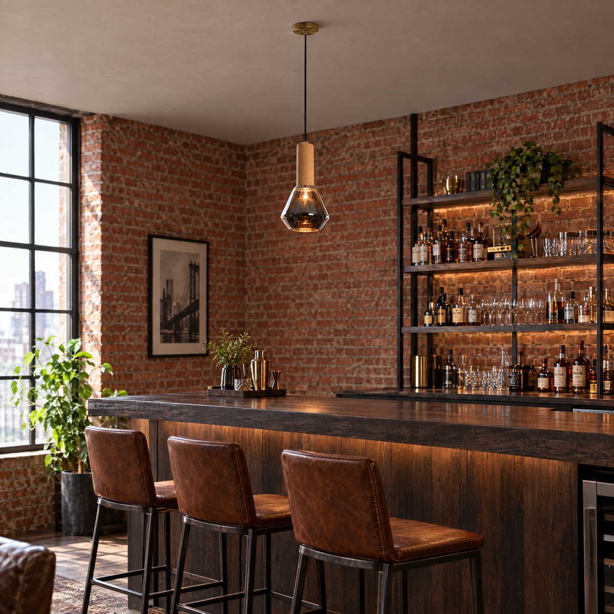 Lavisa - Copper Glass Jar Pendant Light with Wood