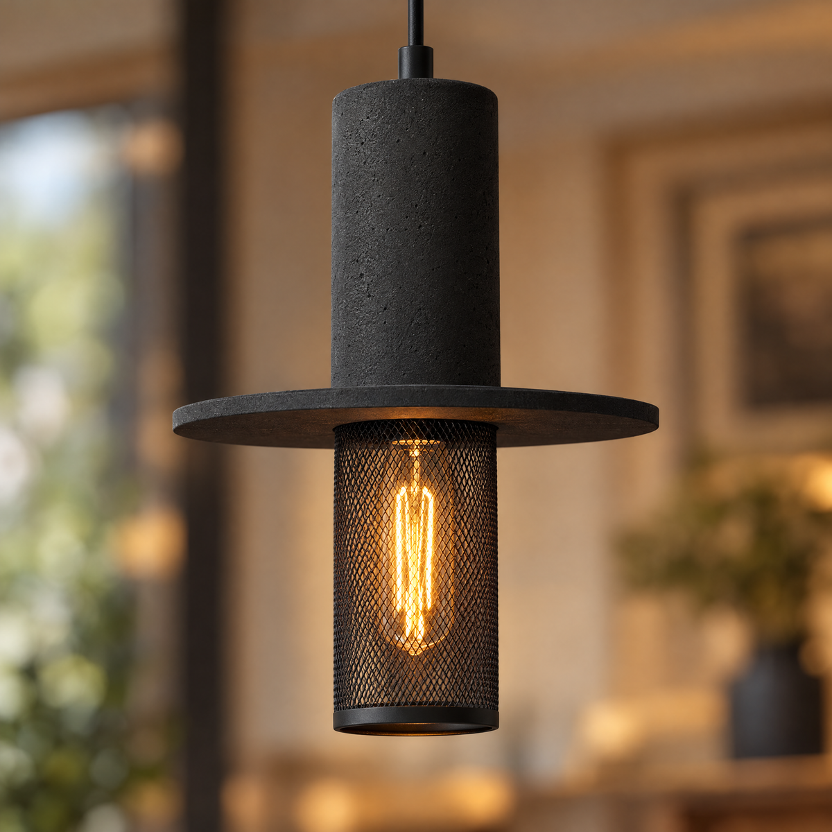 Lavisa - Cement and Mesh Pendant Light