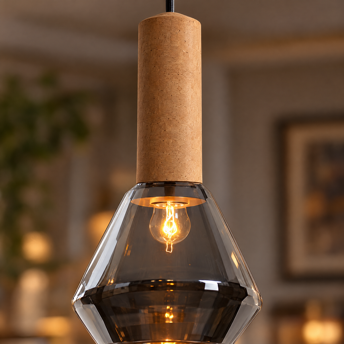 Lavisa - Copper Glass Jar Pendant Light with Wood