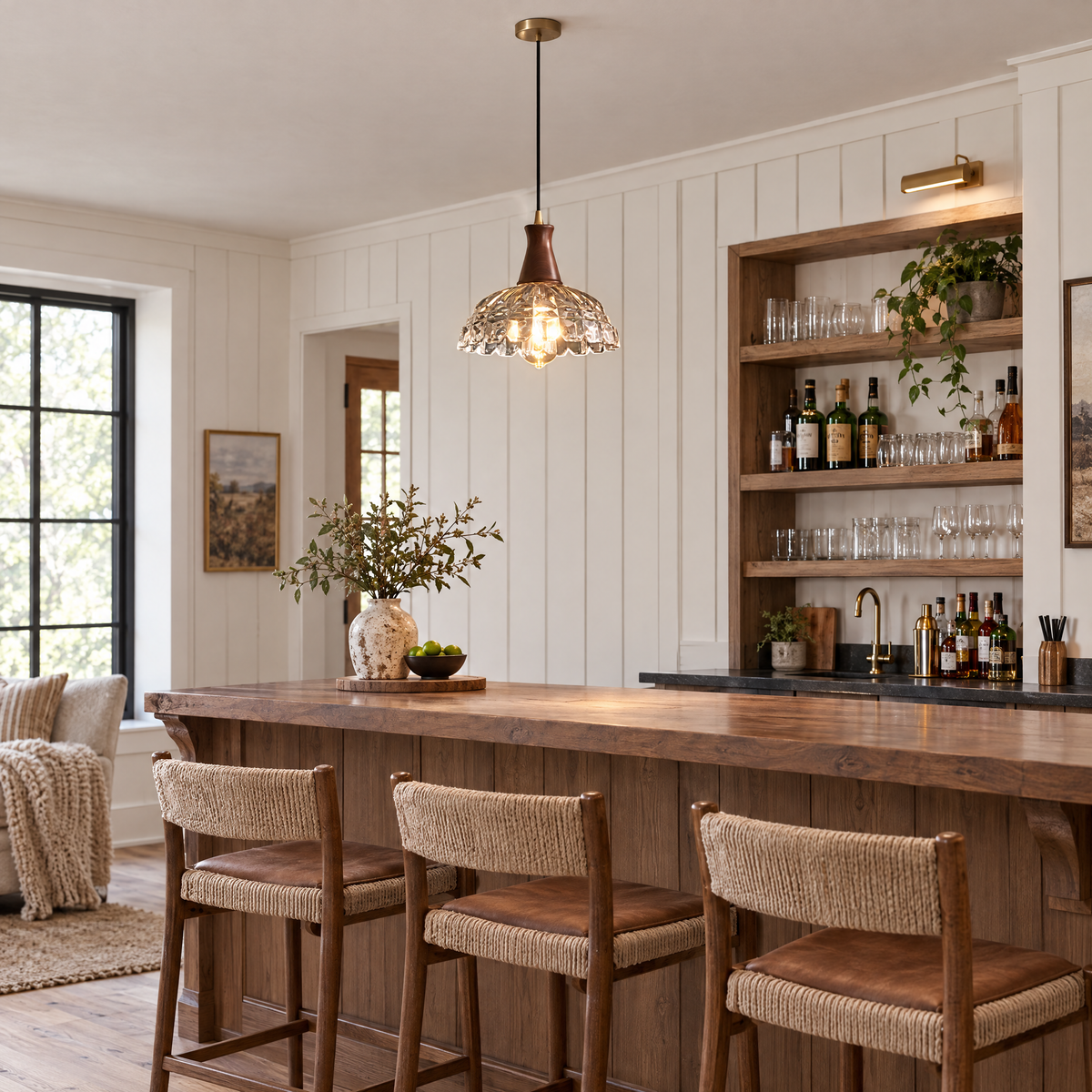 Lavisa - Blossom Glass Pendant Light With Wood