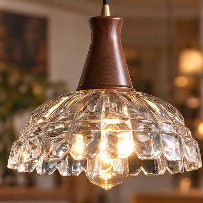 Lavisa - Blossom Glass Pendant Light With Wood