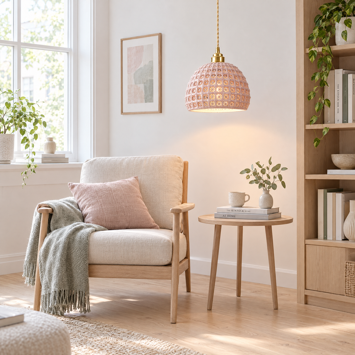 Lavisa - Ceramic Semi Globe Pendant Light with Brass Finish
