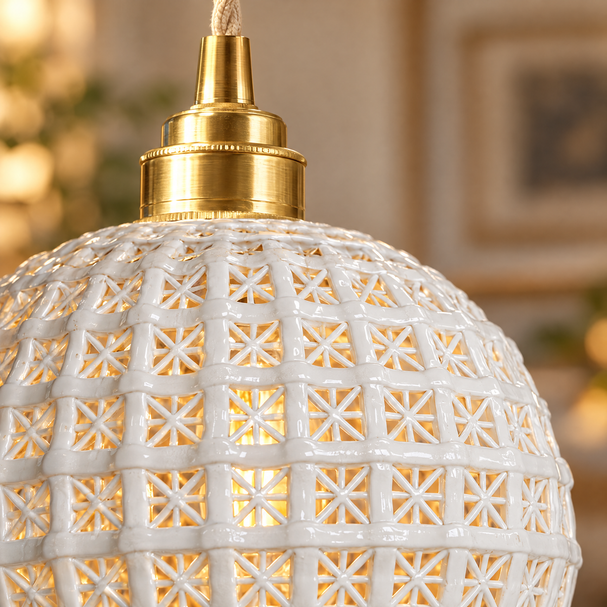 Lavisa - Ceramic Semi Globe Pendant Light with Brass Finish