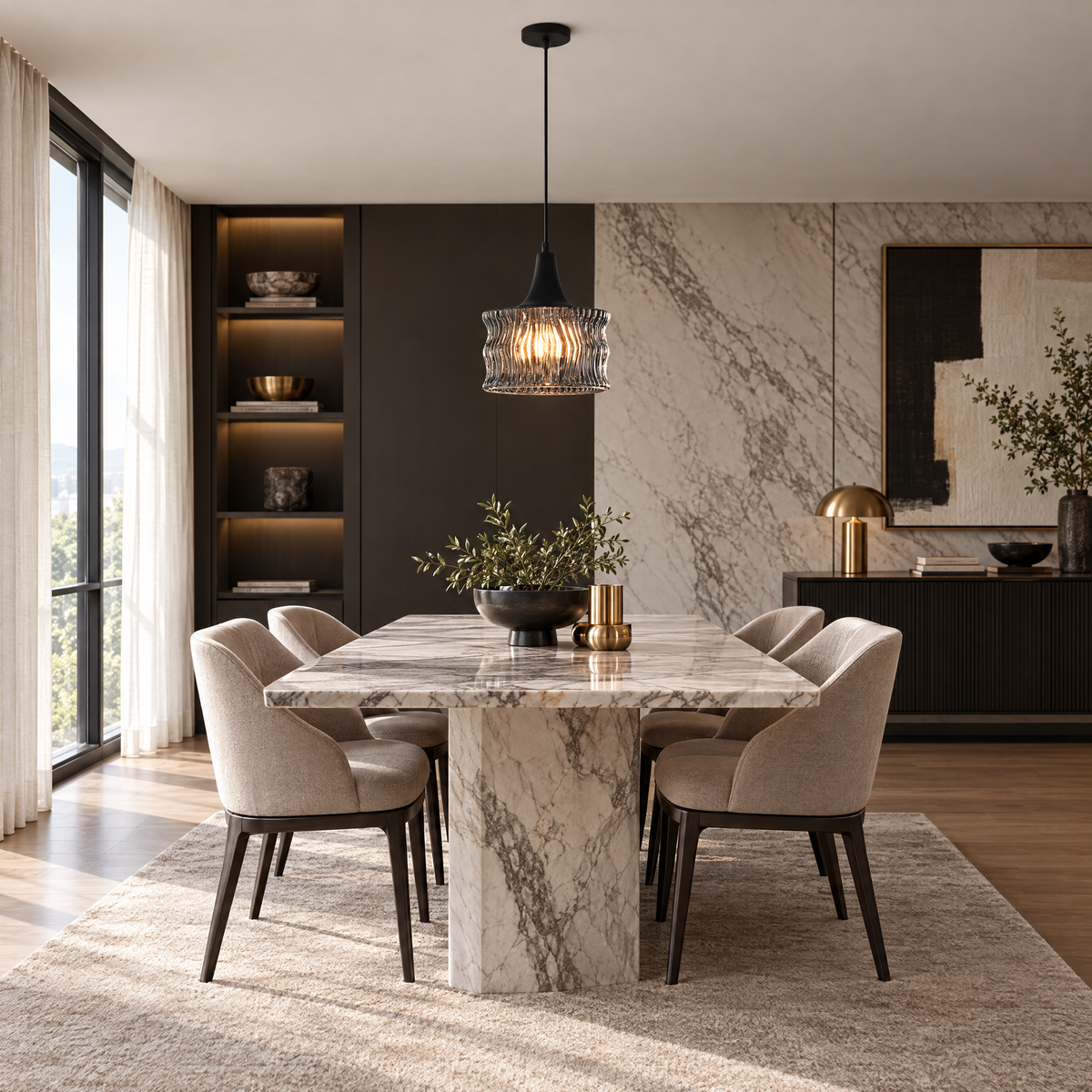 Lavisa - Glass Drum Pendant Light with 3-Step Dimmable LED