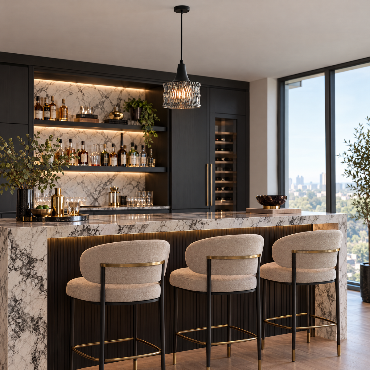 Lavisa - Glass Drum Pendant Light with 3-Step Dimmable LED