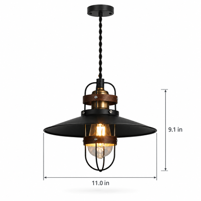 Lavisa - Vintage Iron Farmhouse Pendant Light with Walnut Accents