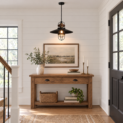 Lavisa - Vintage Iron Farmhouse Pendant Light with Walnut Accents