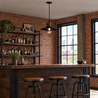 Lavisa - Vintage Iron Farmhouse Pendant Light with Walnut Accents
