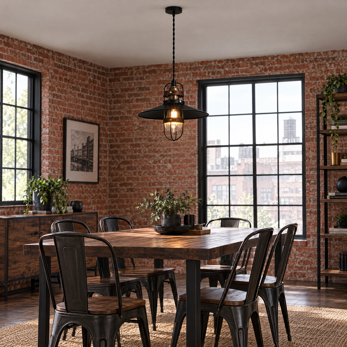 Lavisa - Vintage Iron Farmhouse Pendant Light with Walnut Accents