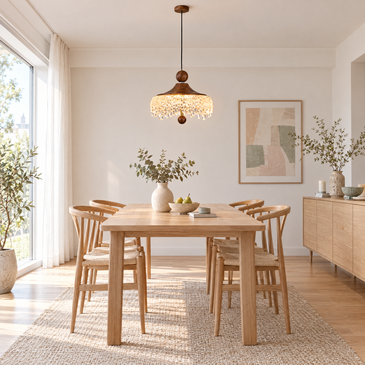 Lavisa - Vintage Walnut Teardrop Pendant Light with Acrylic Drops