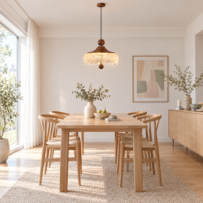 Lavisa - Vintage Walnut Teardrop Pendant Light with Acrylic Drops