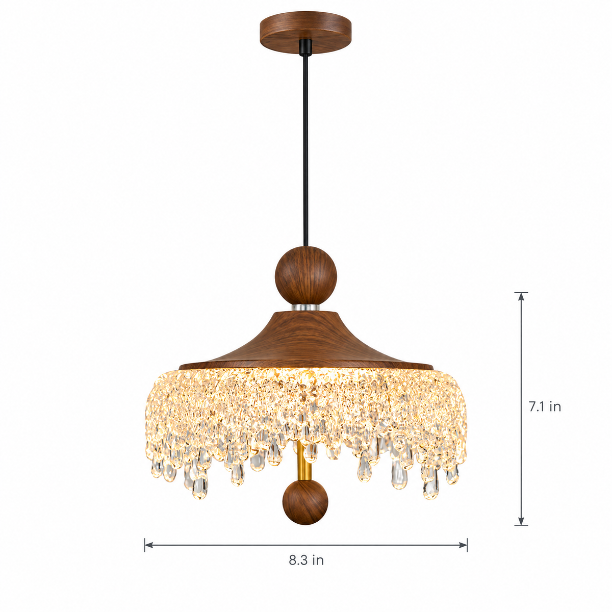 Lavisa - Vintage Walnut Teardrop Pendant Light with Acrylic Drops