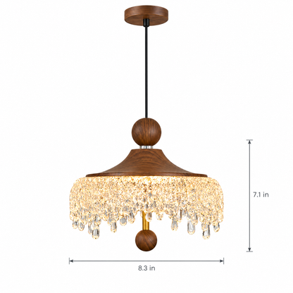 Lavisa - Vintage Walnut Teardrop Pendant Light with Acrylic Drops