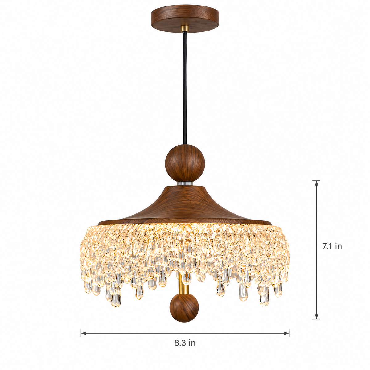 Lavisa - Vintage Walnut Teardrop Pendant Light with Acrylic Drops
