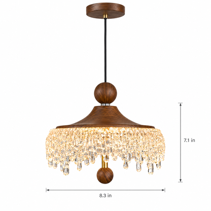 Lavisa - Vintage Walnut Teardrop Pendant Light with Acrylic Drops