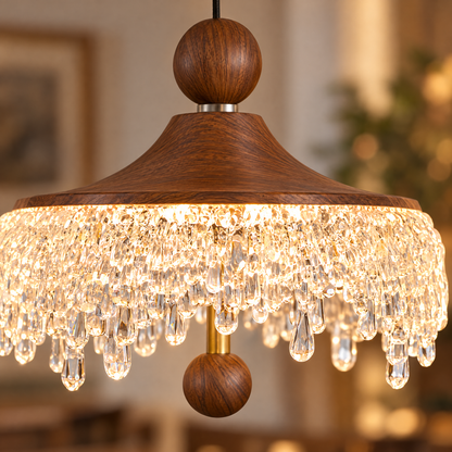 Lavisa - Vintage Walnut Teardrop Pendant Light with Acrylic Drops