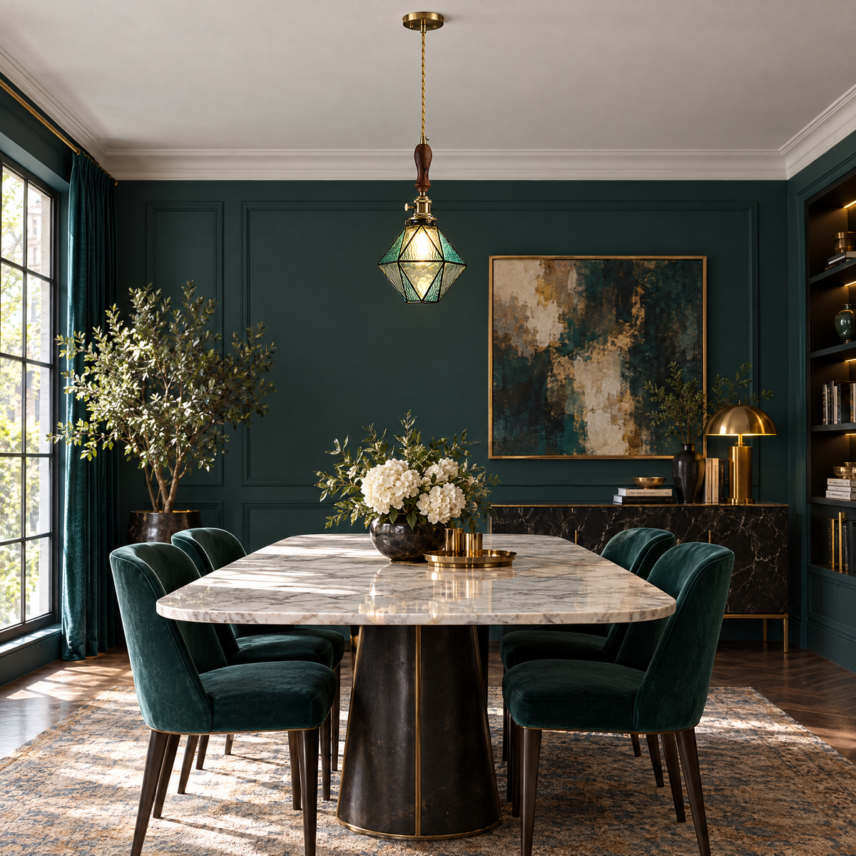 Lavisa - Geometric Diamond Glass Pendant Light with Brass and Wood