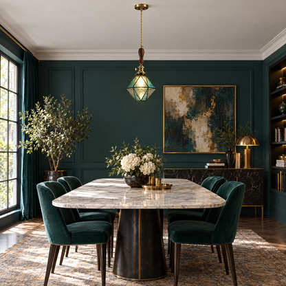 Lavisa - Geometric Diamond Glass Pendant Light with Brass and Wood