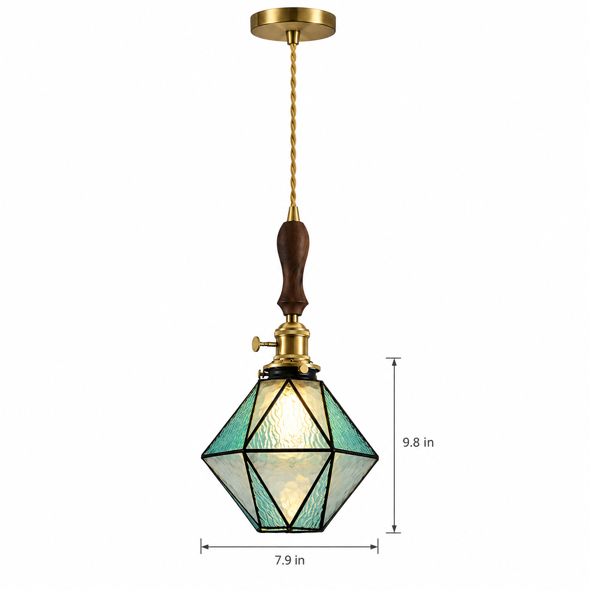 Lavisa - Geometric Diamond Glass Pendant Light with Brass and Wood