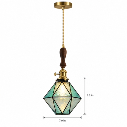 Lavisa - Geometric Diamond Glass Pendant Light with Brass and Wood