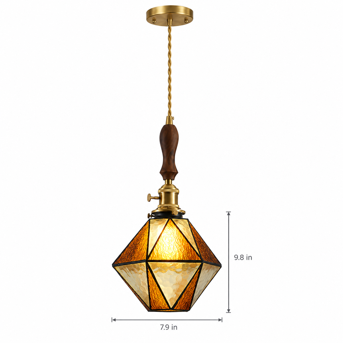 Lavisa - Geometric Diamond Glass Pendant Light with Brass and Wood
