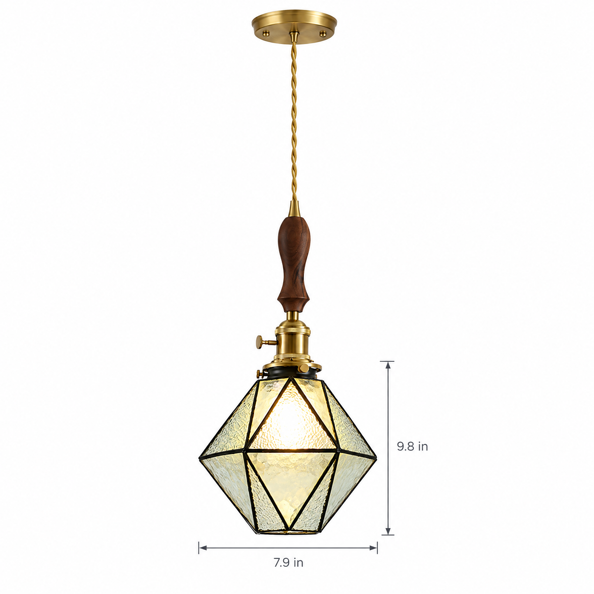 Lavisa - Geometric Diamond Glass Pendant Light with Brass and Wood