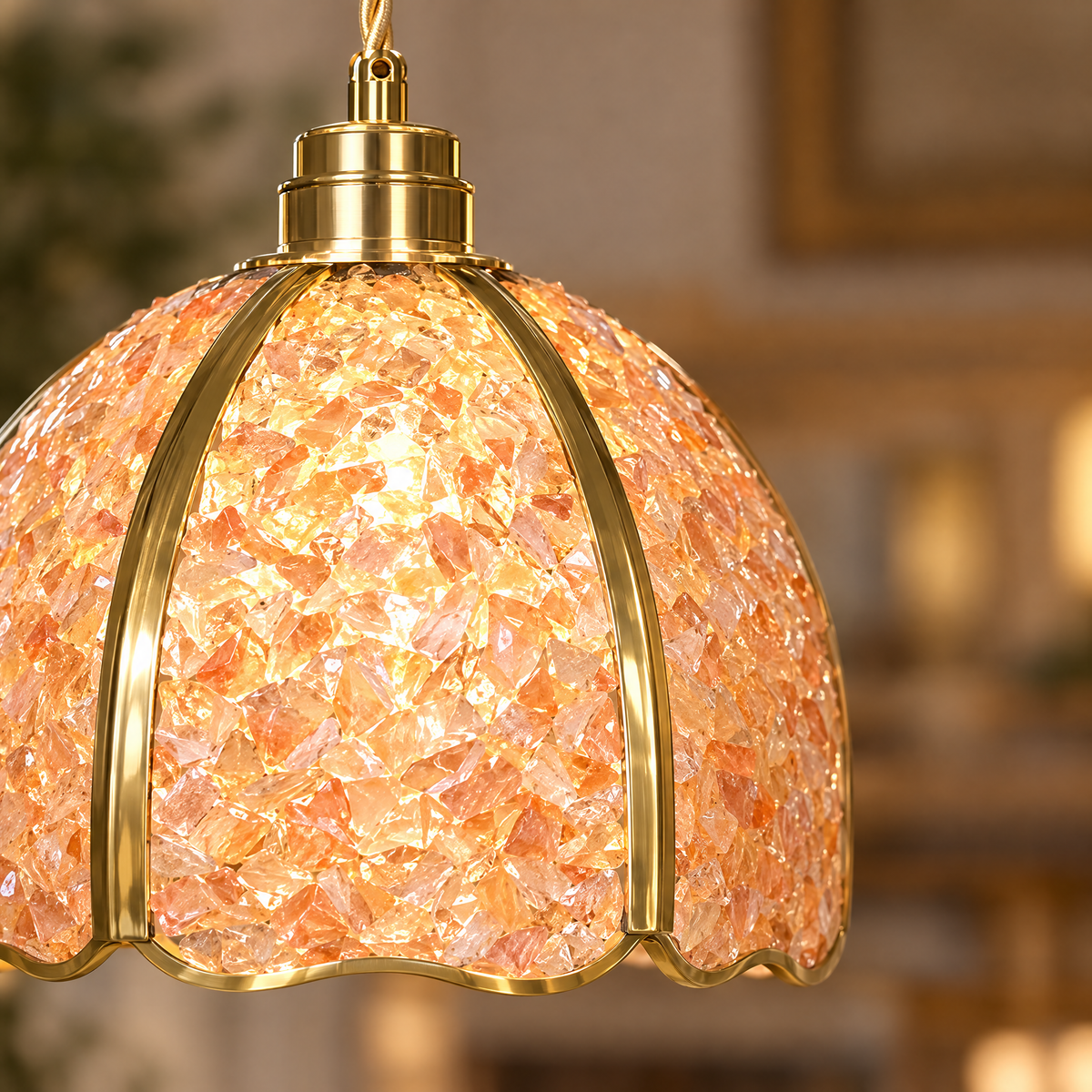 Lavisa - Small Crystal Dome Pendant Light Dimmable Copper Fixture