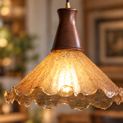 Lavisa - Cracked Glass Pendant Light Brass and Walnut Ceiling Fixture