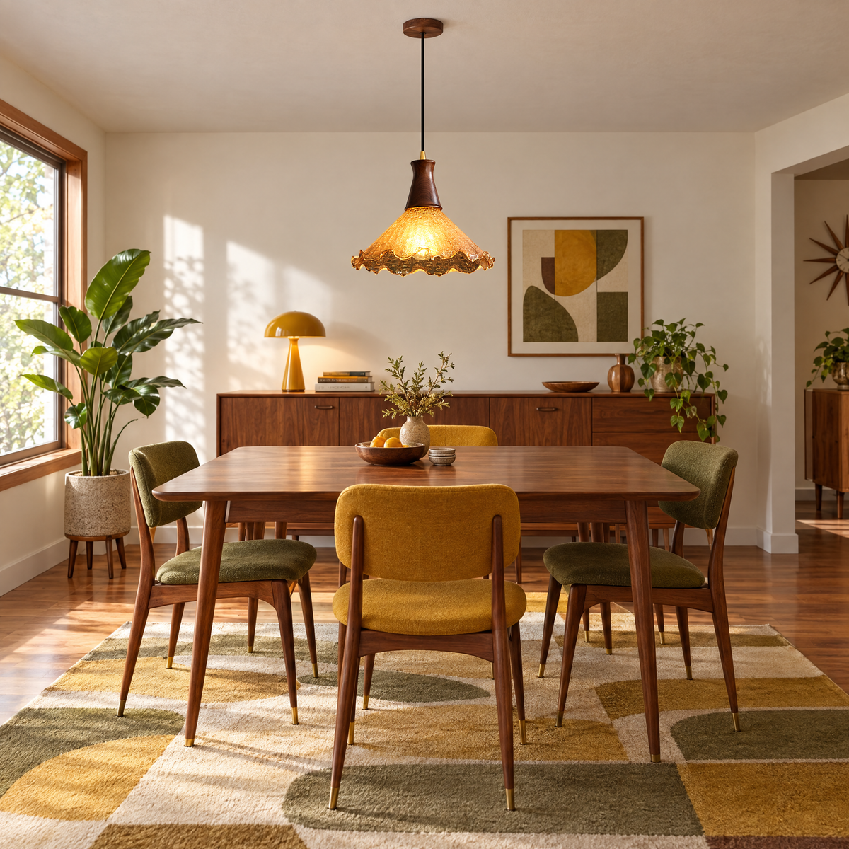 Lavisa - Cracked Glass Pendant Light Brass and Walnut Ceiling Fixture