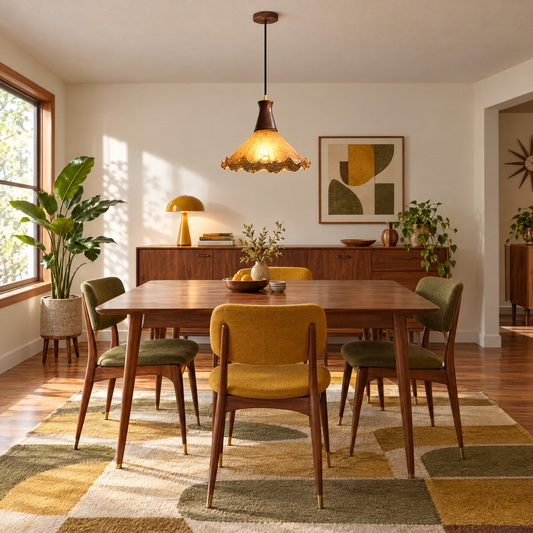 Lavisa - Cracked Glass Pendant Light Brass and Walnut Ceiling Fixture