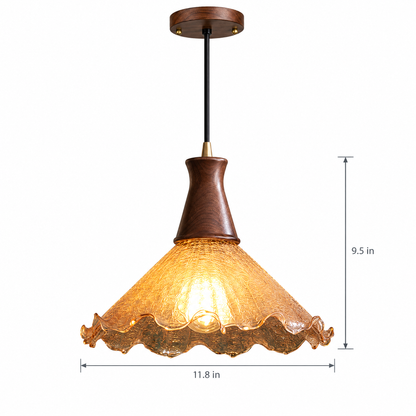 Lavisa - Cracked Glass Pendant Light Brass and Walnut Ceiling Fixture