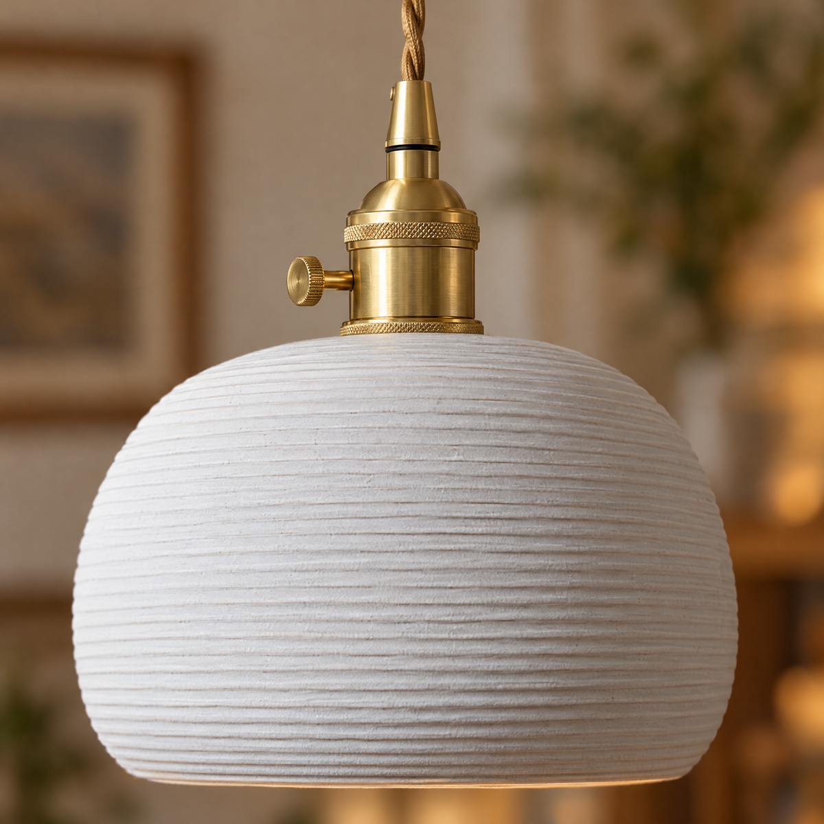 Lavisa - Striped Ceramic Pendant Light with Brass