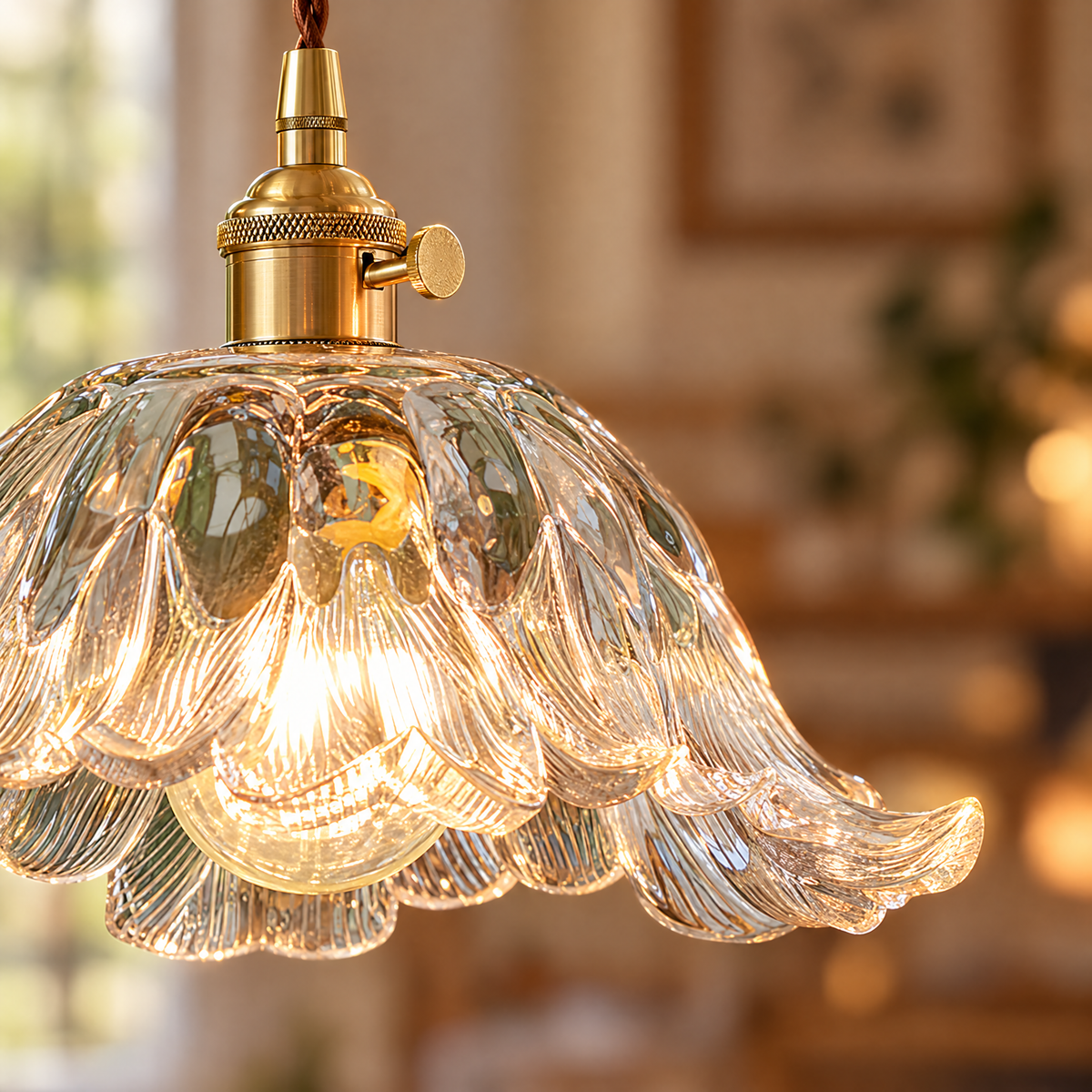 Lavisa - Japanese Floral Glass Pendant Light Brass Ceiling Fixture