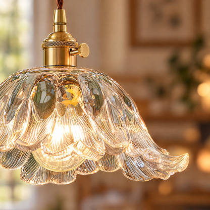 Lavisa - Japanese Floral Glass Pendant Light Brass Ceiling Fixture