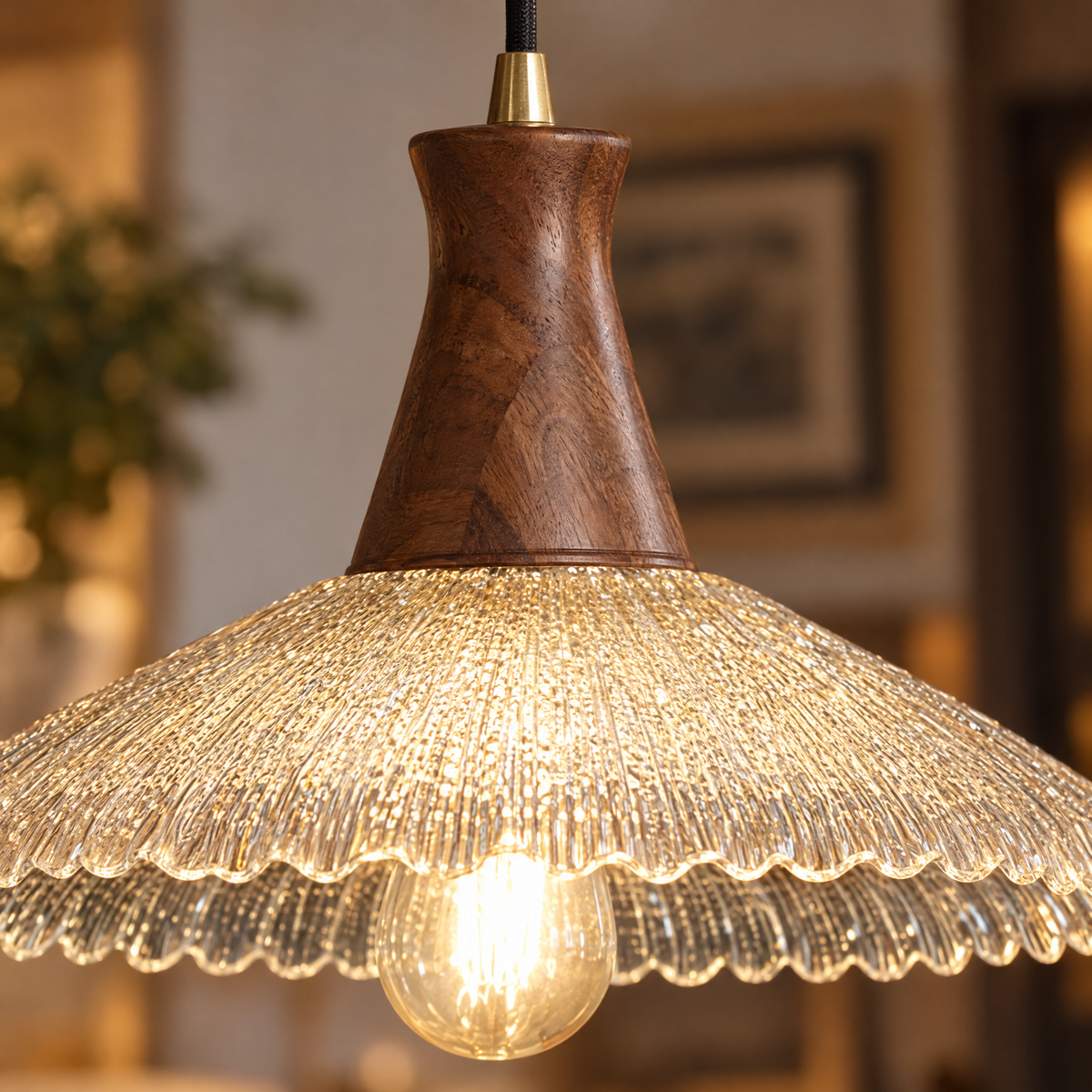 Lavisa - Wabi Sabi Wood and Glass Pendant Light Japanese Ceiling Lamp